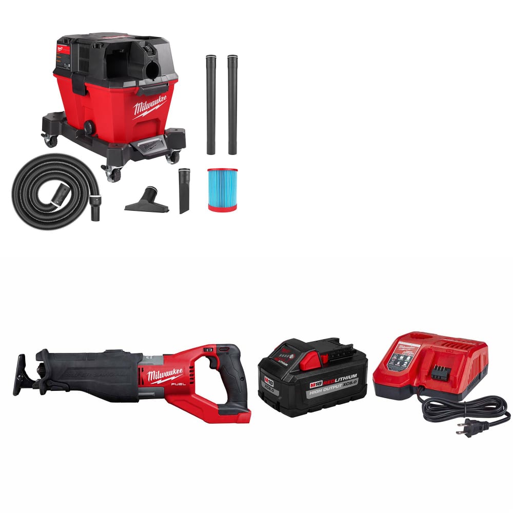 Milwaukee 0910-20 M18 FUEL Vacuum W/ 2722-20 M18 Sawzall & FREE Starter Kit