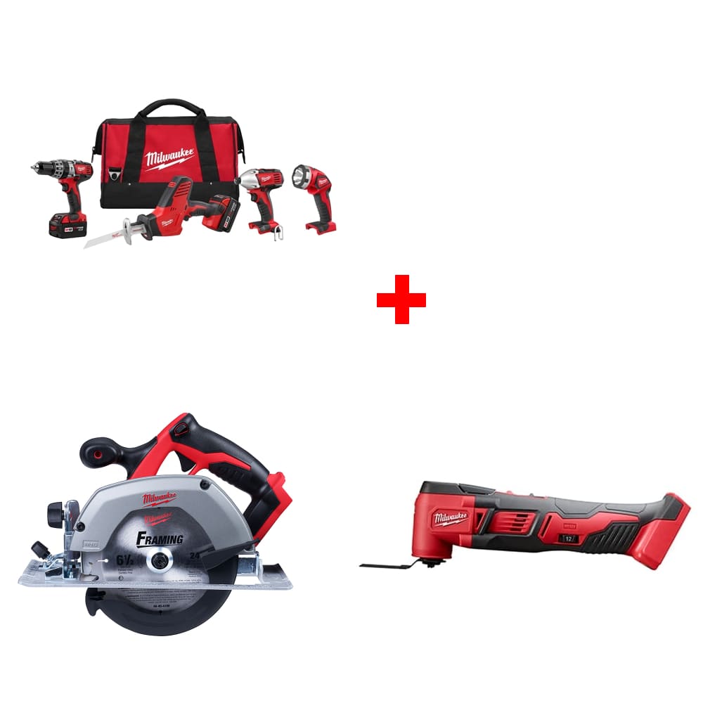 Milwaukee 2695-24 M18 4-Tool Combo Kit w/ FREE M18 6-1/2 Circ Saw & Multi-Tool