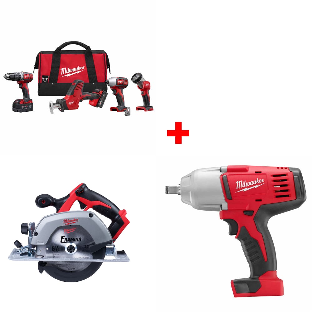 Milwaukee 2695-24 M18 4-Tool Combo Kit w/ FREE M18 Circular Saw & Impact Wrench