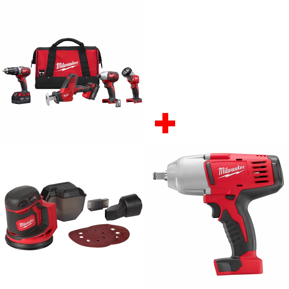 Milwaukee 2695-24 M18 4-Tool Combo Kit w/ FREE 2648-20 Sander & Impact Wrench