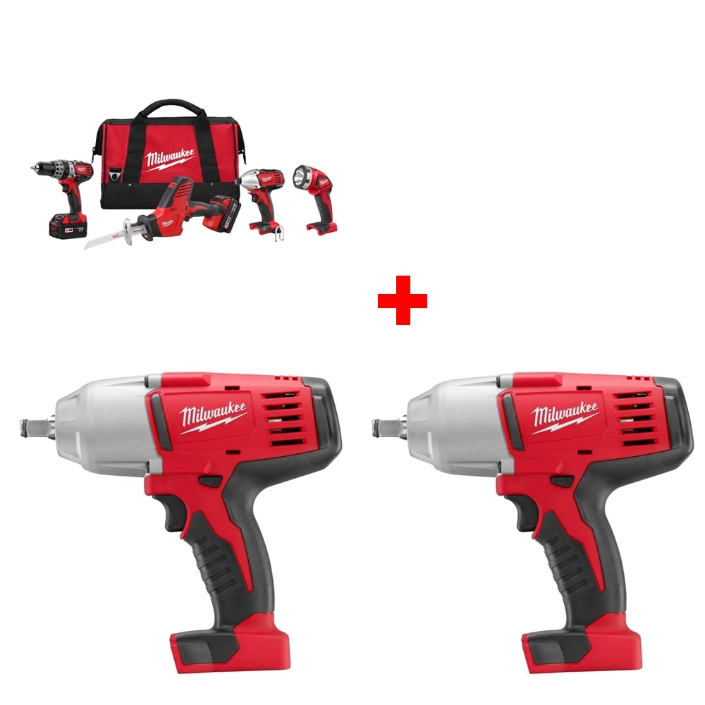 Milwaukee 2695-24 M18 4-Tool Combo Kit w/ Two FREE 2663-20 1/2 Impact Wrenches, Bare