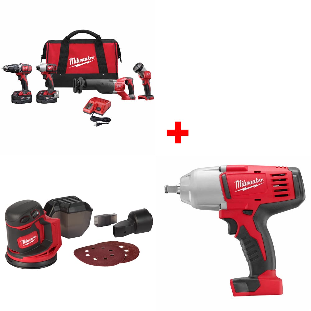 Milwaukee 2696-24 M18 4-Tool Combo Kit w/ FREE 2648-20 Sander & Impact Wrench