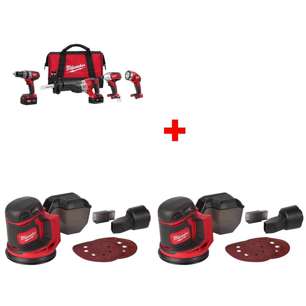 Milwaukee 2696-24 M18 4Pc Combo Kit w/ Two FREE 2648-20 M18 Random Orbit Sander