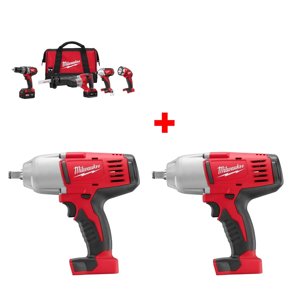 Milwaukee 2696-24 M18 4-Tool Combo Kit w/ Two FREE 2663-20 1/2 Impact Wrenches