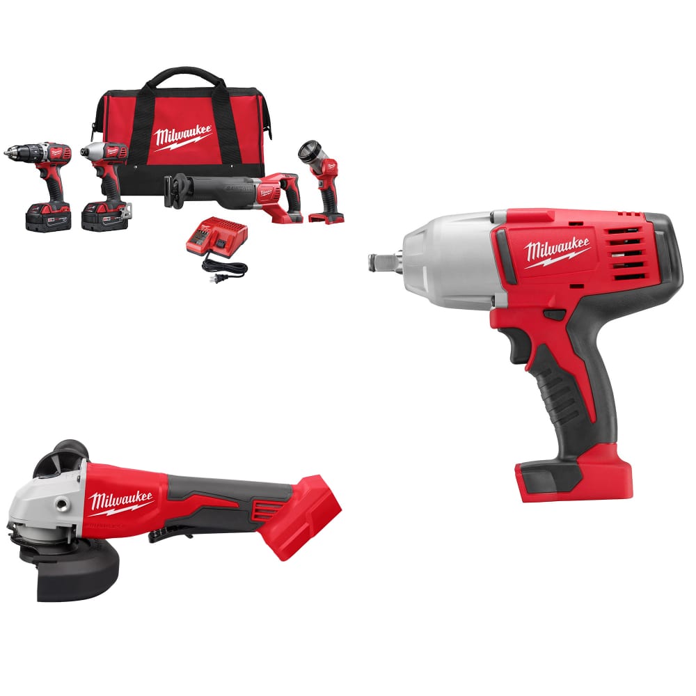 Milwaukee 2696-24 M18 4-Tool Combo Kit w/ FREE M18 Grinder & Impact Wrench