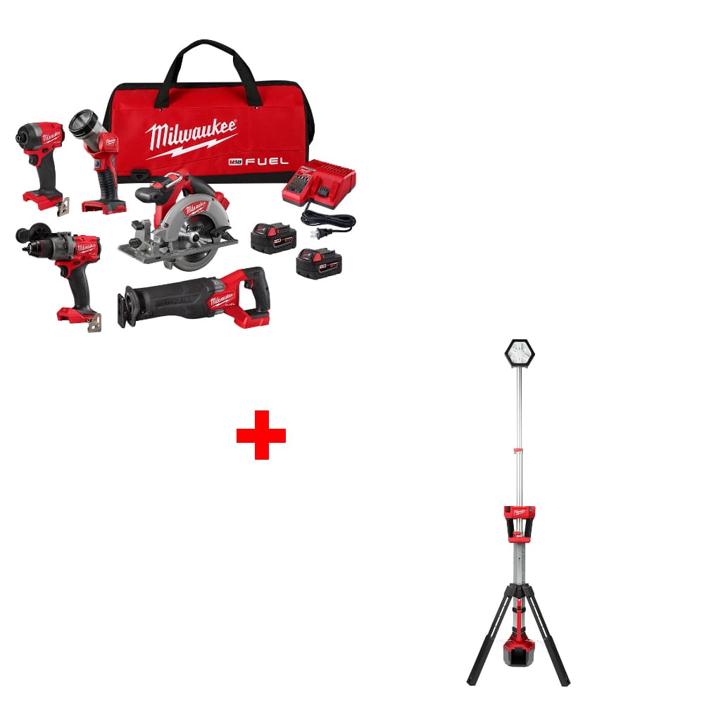 Milwaukee 3697-25 M18 FUEL 5-Tool Combo Kit w/ FREE 2131-20 M18 Tower Light