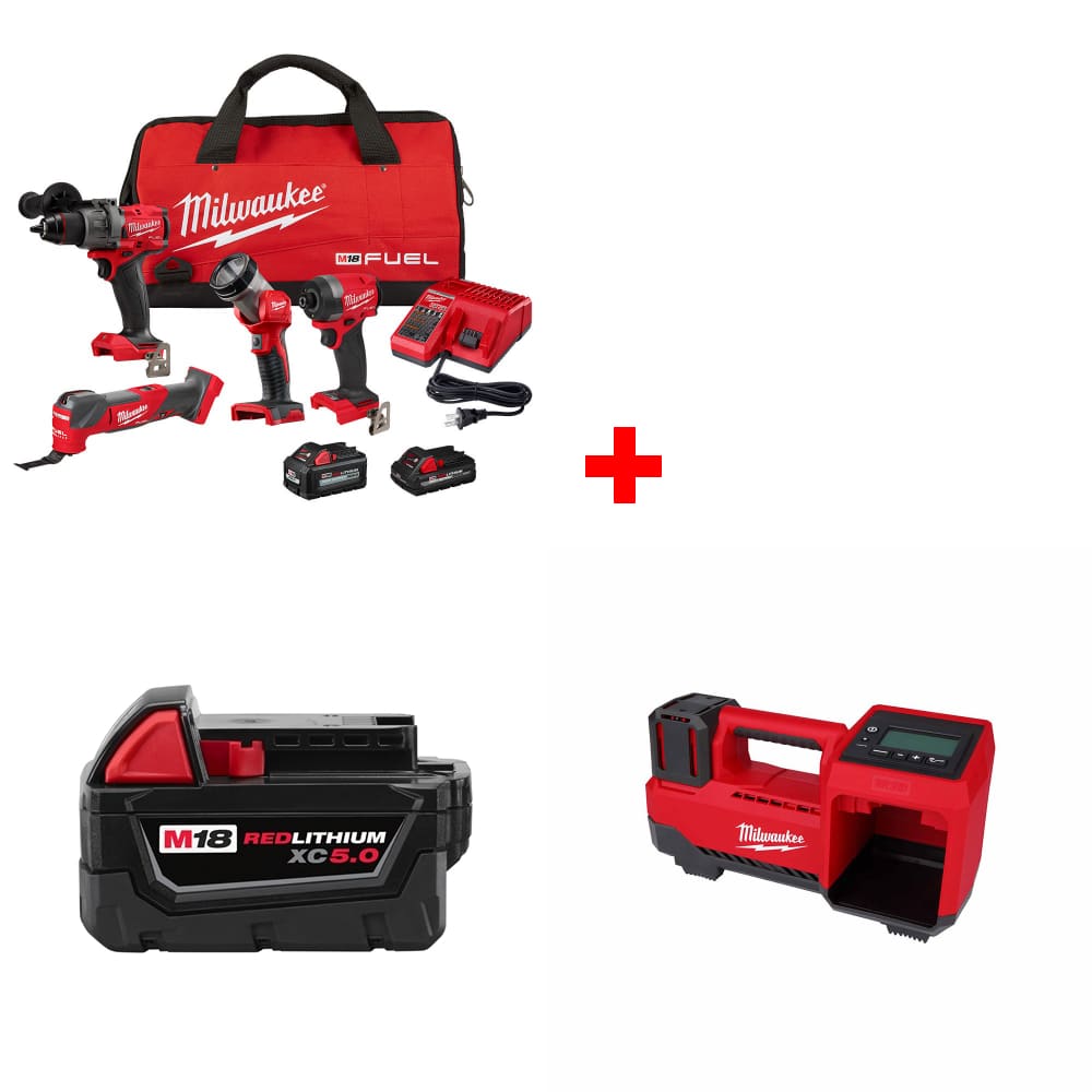 Milwaukee 3698-24MT M18 4-Tool Combo Kit w/ FREE 48-11-1850 Battery & Inflator