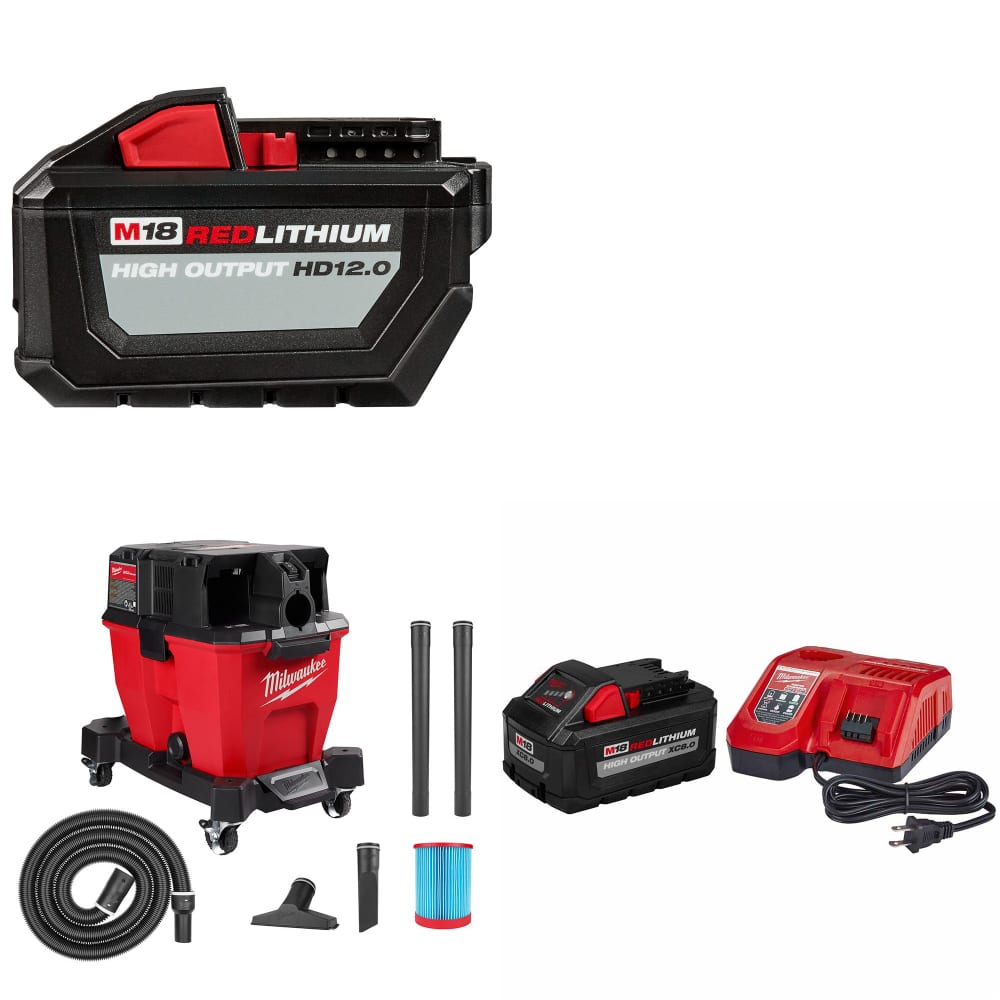 Milwaukee 48-11-1812 M18 Battery Pack W/ 0920-20 M18 Vacuum & FREE Starter Kit