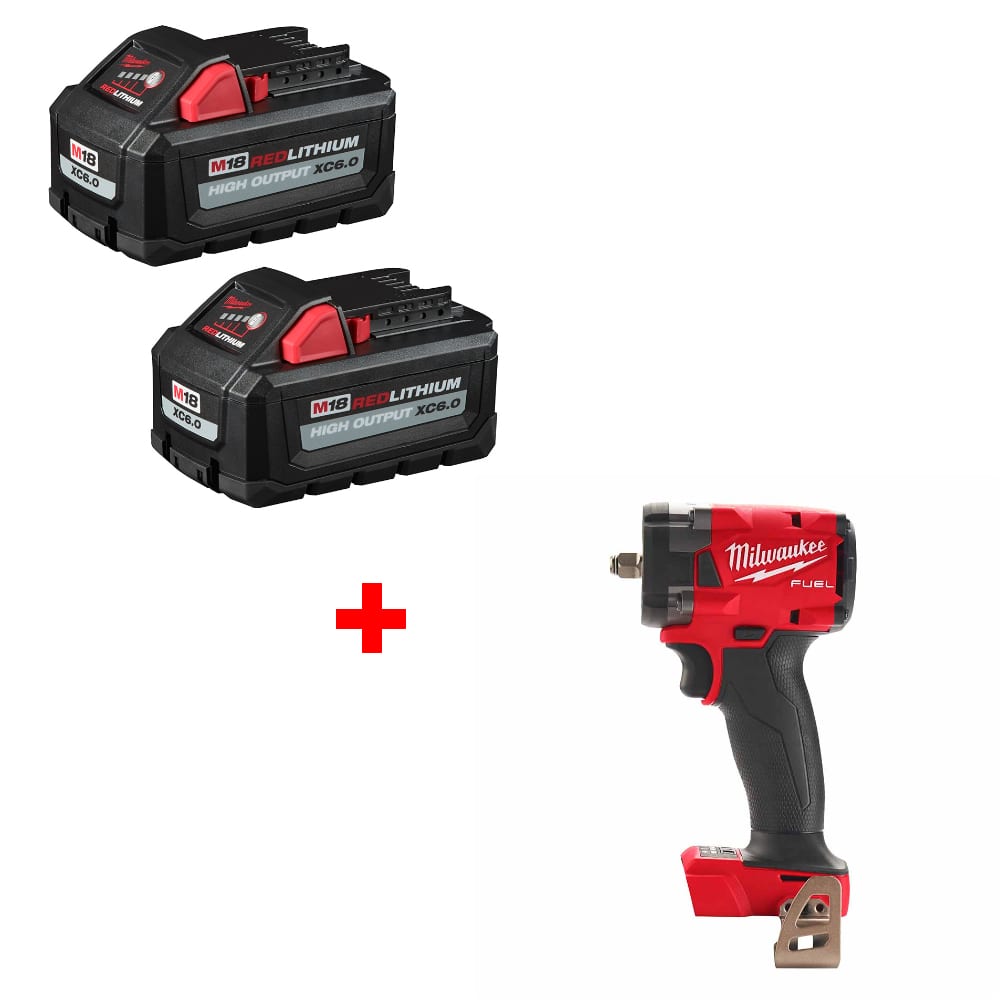Milwaukee 48-11-1862 M18 XC6.0 Battery 2Pk w/ FREE 2854-20 3/8 Impact Wrench