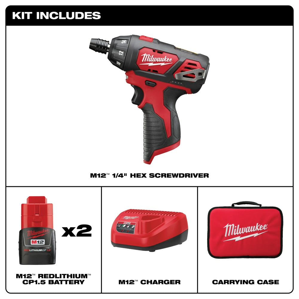 Milwaukee 2401-22 M12 Lithium-Ion 12V 1/4 Hex Screwdriver Kit