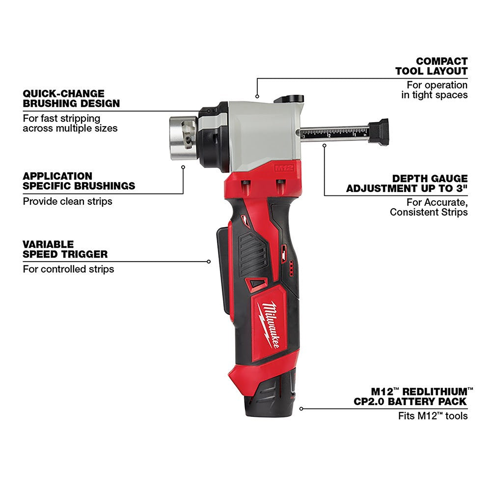Milwaukee 2435CU-21S M12™ Cable Stripper Kit with 17 Cu THHN / XHHW Bushings