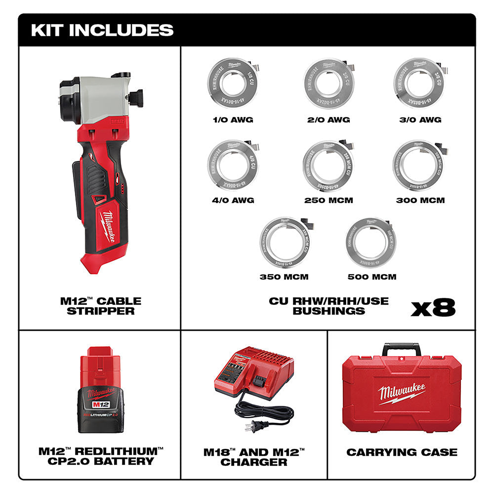Milwaukee 2435X-21 M12 Cable Stripper Kit for Cu RHW / RHH / USE