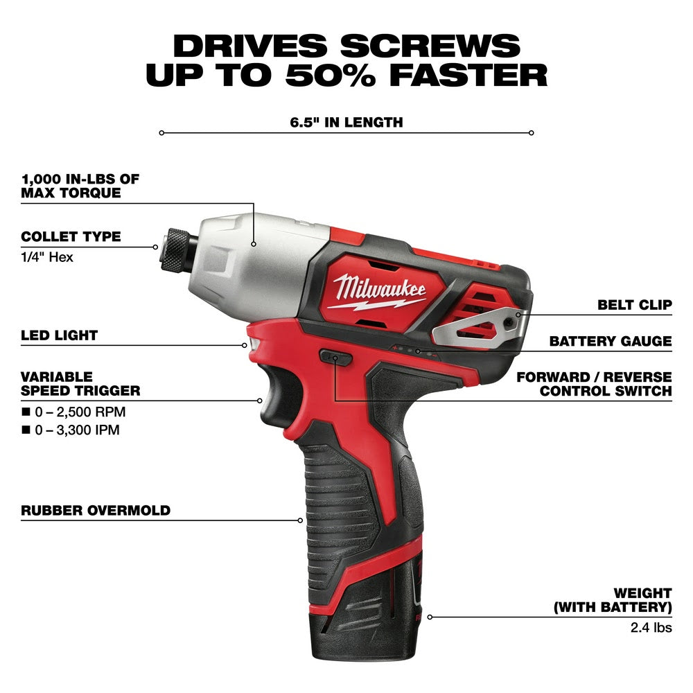 Milwaukee 2462-20 M12 1/4” Hex Impact Driver (Bare)