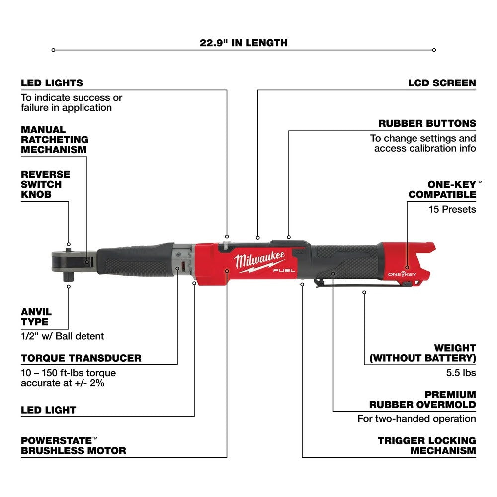 Milwaukee 2466-20 M12 FUEL 1/2 Digital Torque Wrench w/ ONE-KEY, Bare Tool