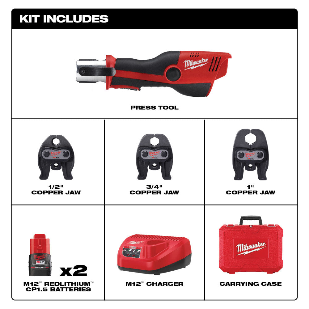 Milwaukee 2473-22 M12 Force Logic Press Tool 1/2 - 1 Kit