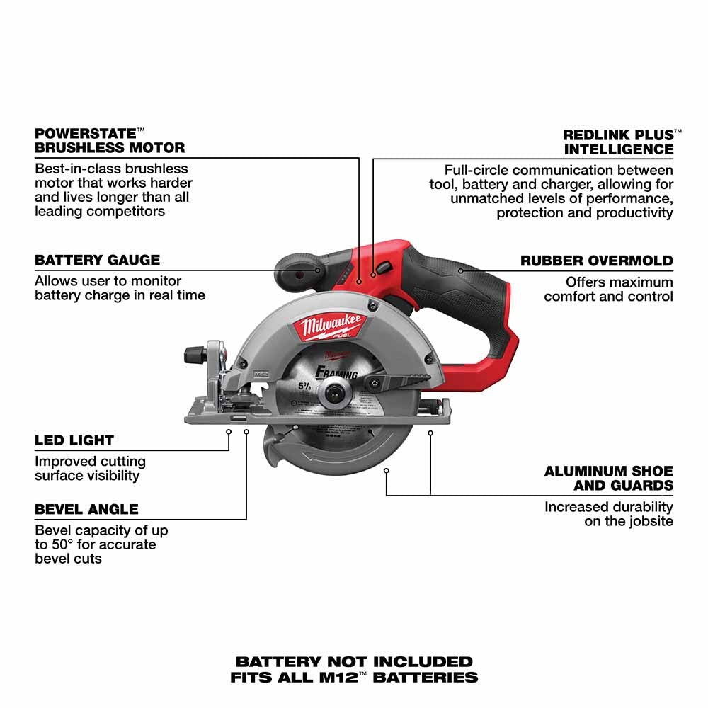 Milwaukee 2530-20 M12 FUEL 5-3/8 Circular Saw, Tool Only