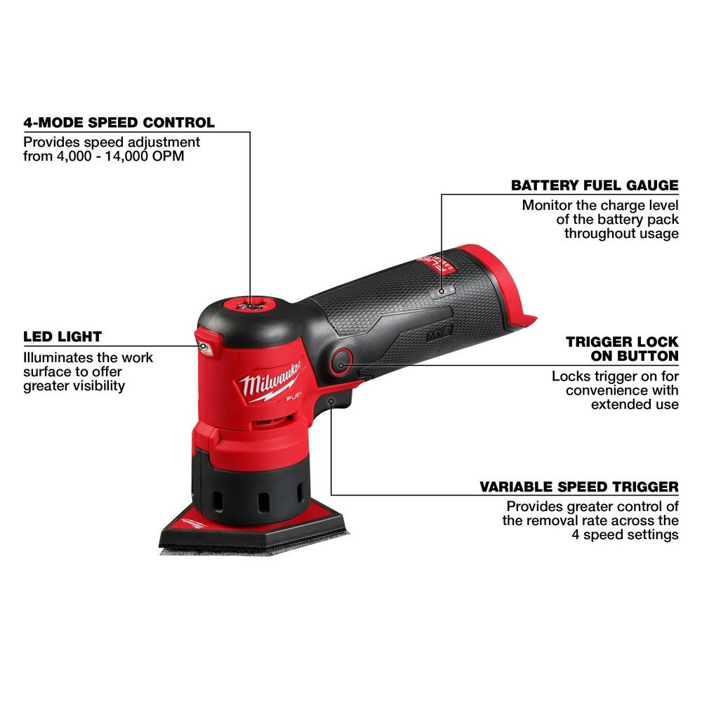 Milwaukee 2531-20 M12 FUEL Orbital Detail Sander, Bare