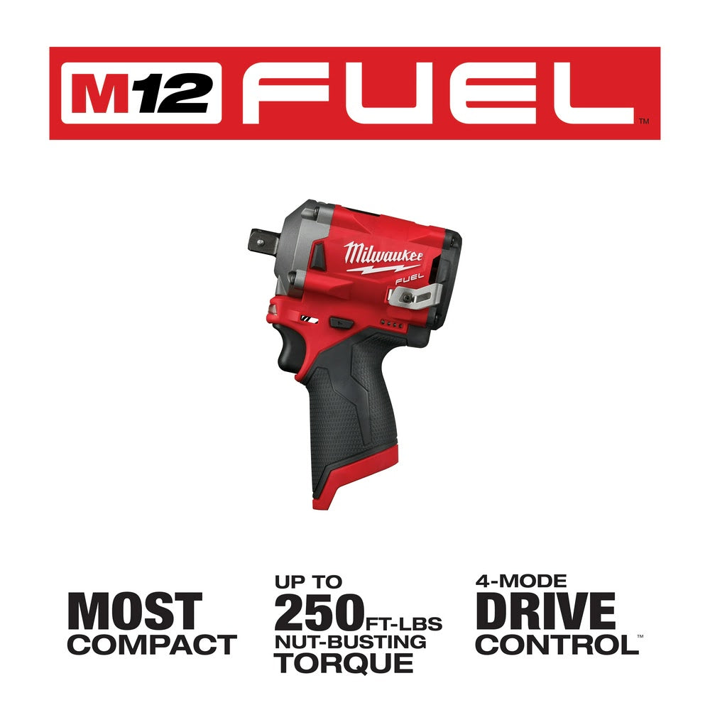 Milwaukee 2555P-20 M12 FUEL Stubby 1/2 Pin Impact Wrench, Bare