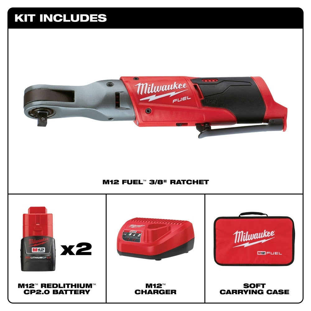 Milwaukee 2557-22 M12 FUEL 3/8 Ratchet 2 Battery Kit