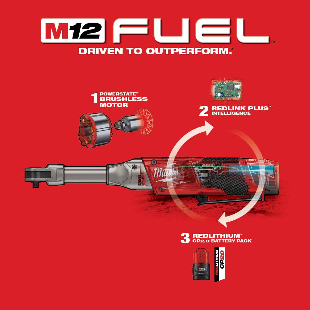 Milwaukee 2559-21 M12 FUEL 1/4 Extended Reach Ratchet 1 Battery Kit