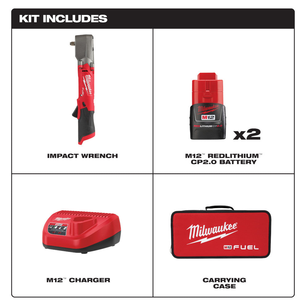 Milwaukee 2564-22 M12 FUEL 3/8 Right Angle Impact Wrench Kit