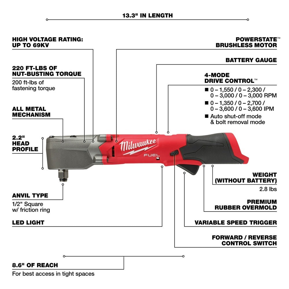 Milwaukee 2565-20 M12 FUEL 1/2 Right Angle Impact Wrench, Bare Tool