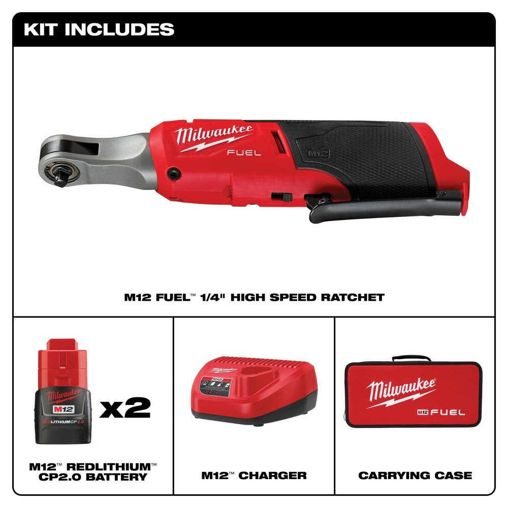 Milwaukee 2566-22 M12 FUEL™ 1/4 High Speed Ratchet Kit