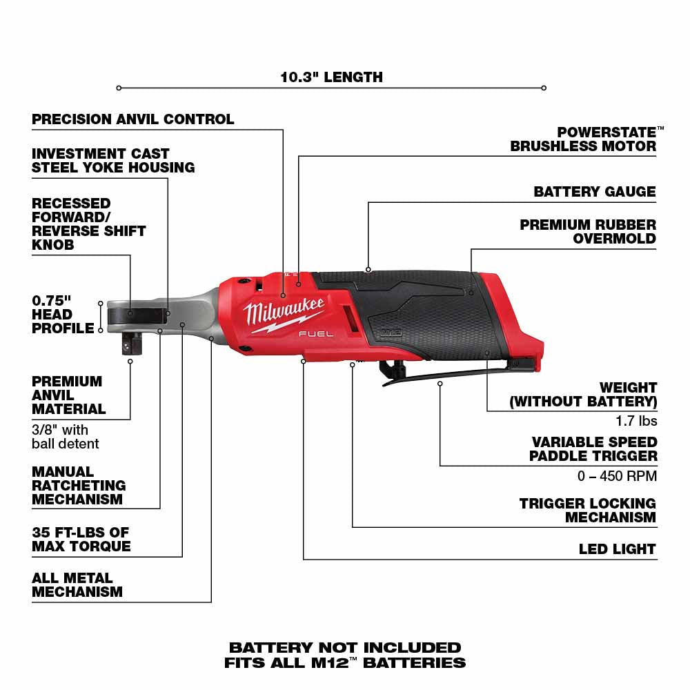 Milwaukee 2567-20 M12 FUEL™ 3/8 High Speed Ratchet (Bare Tool)