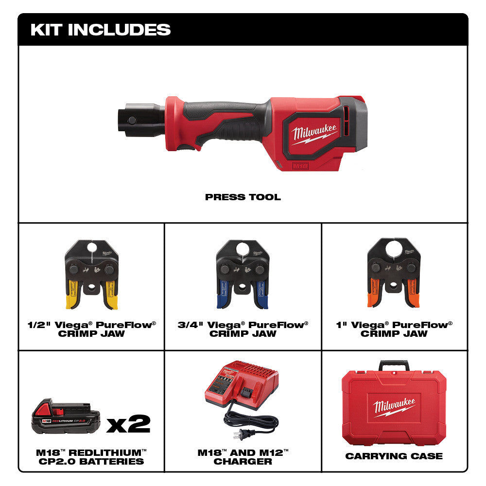 Milwaukee 2674-22P M18 Short Throw Press Tool Kit with Viega PureFlow Jaws