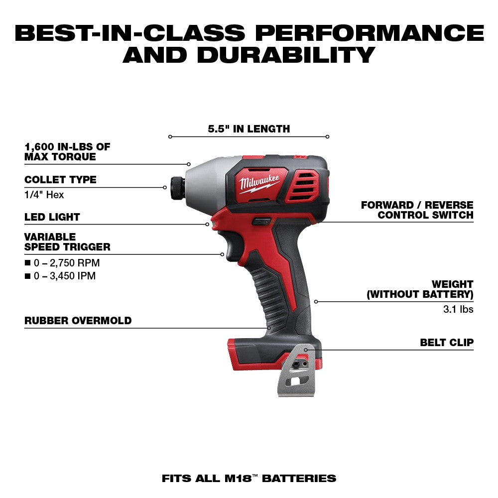 Milwaukee 2696-24 M18 Cordless Combo Compact Hammer Drill/Sawzall/1/4 Hex Impact Driver/Work Light/Charger/2 Battery
