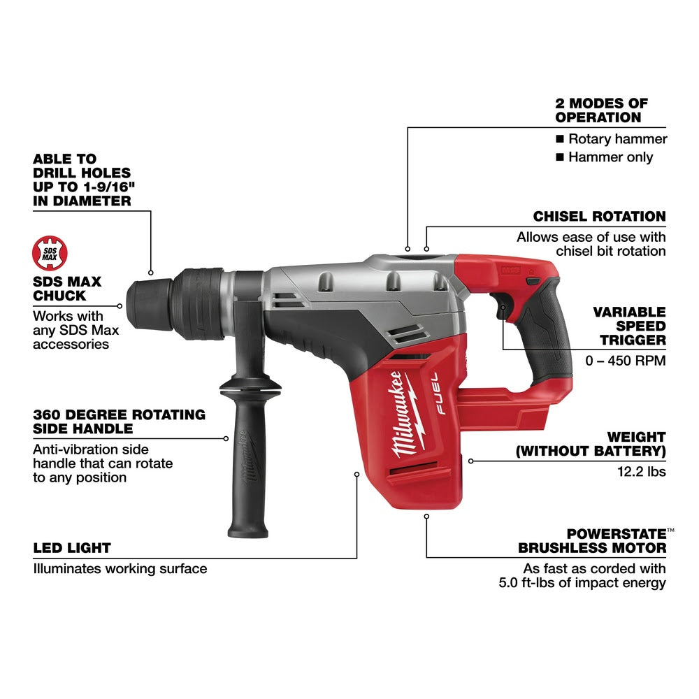 Milwaukee 2717-20 M18 FUEL 1-9/16 SDS Max Rotary Hammer Bare Tool