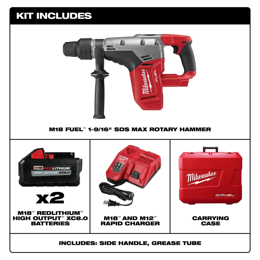 Milwaukee 2717-22HD M18 FUEL 1-9/16 SDS Max Rotary Hammer Kit with 2 Batteries