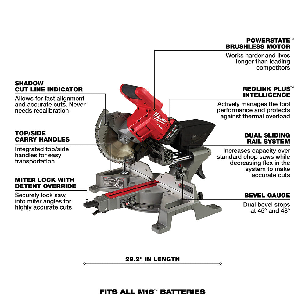 Milwaukee 2733-21 M18 FUEL 7-1/4 Dual Bevel Sliding Compound Miter Saw Kit