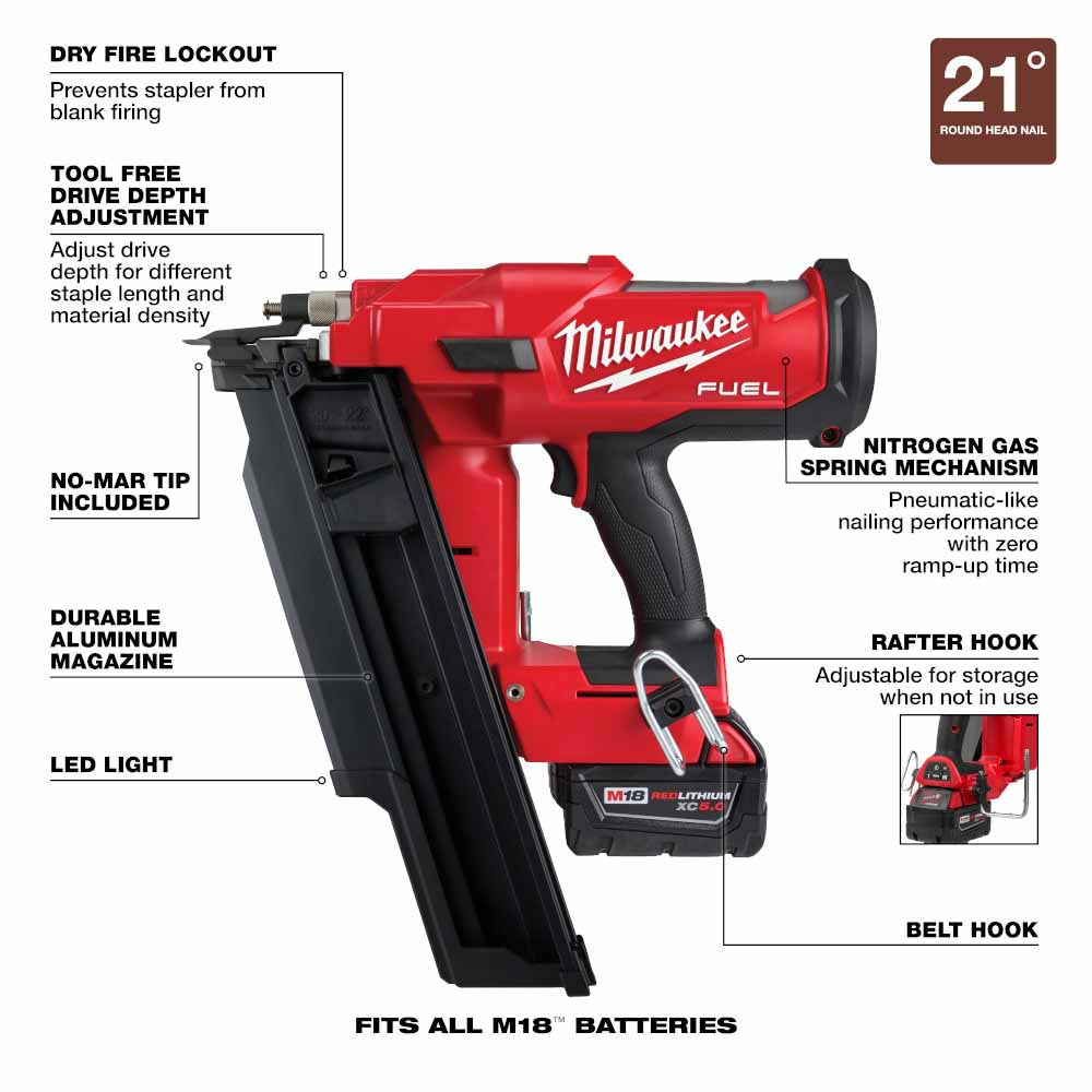 Milwaukee 2744-21 M18 FUEL™ 21 Degree Framing Nailer Kit