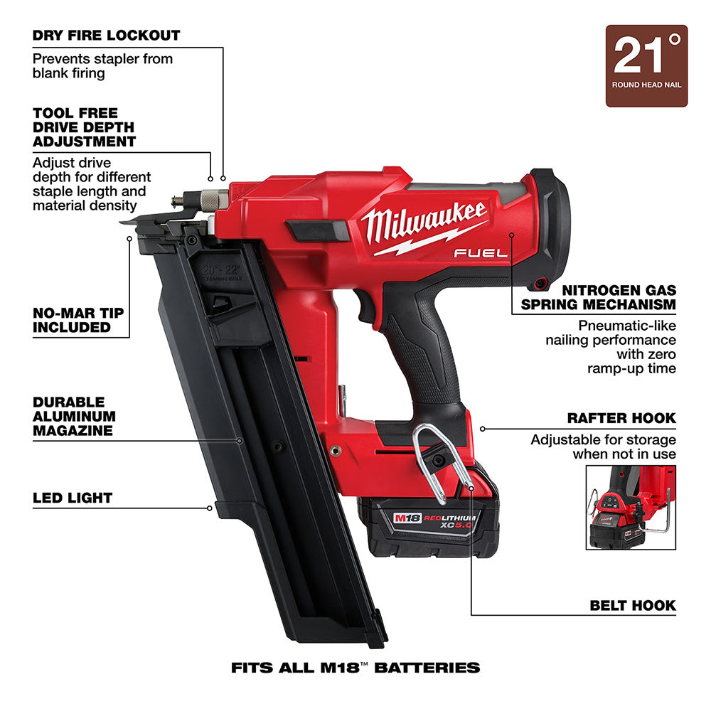 Milwaukee 2744-21 M18 FUEL™ 21 Degree Framing Nailer Kit