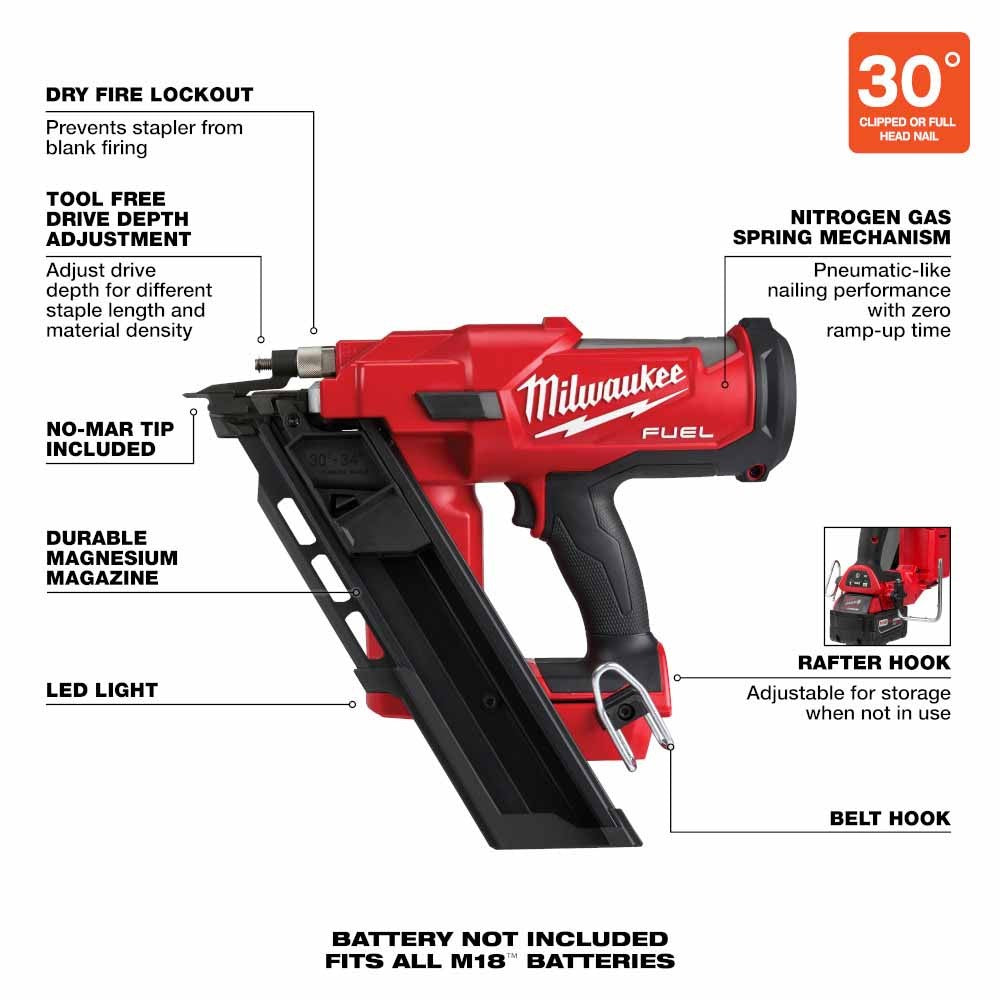 Milwaukee 2745-20 M18 FUEL™ 30 Degree Framing Nailer, Bare Tool