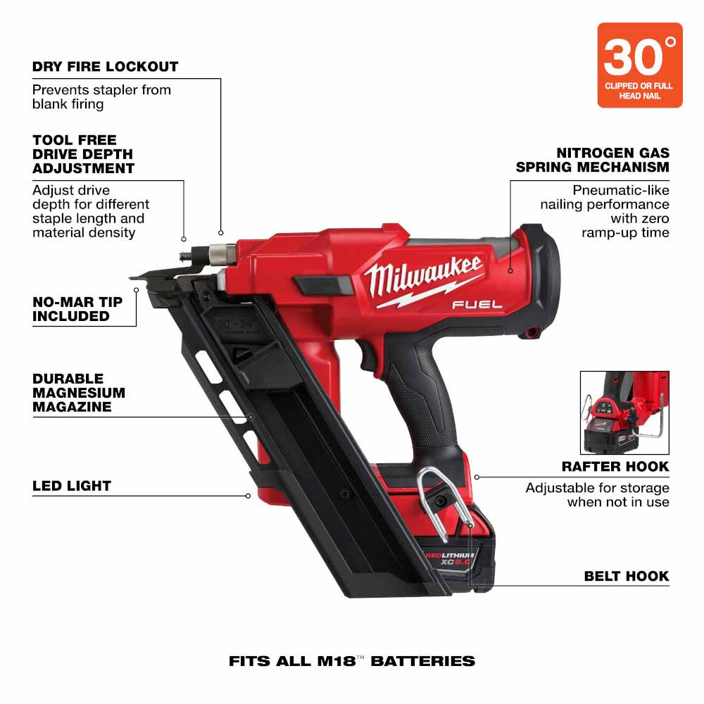 Milwaukee 2745-21 M18 FUEL™ 30 Degree Framing Nailer Kit