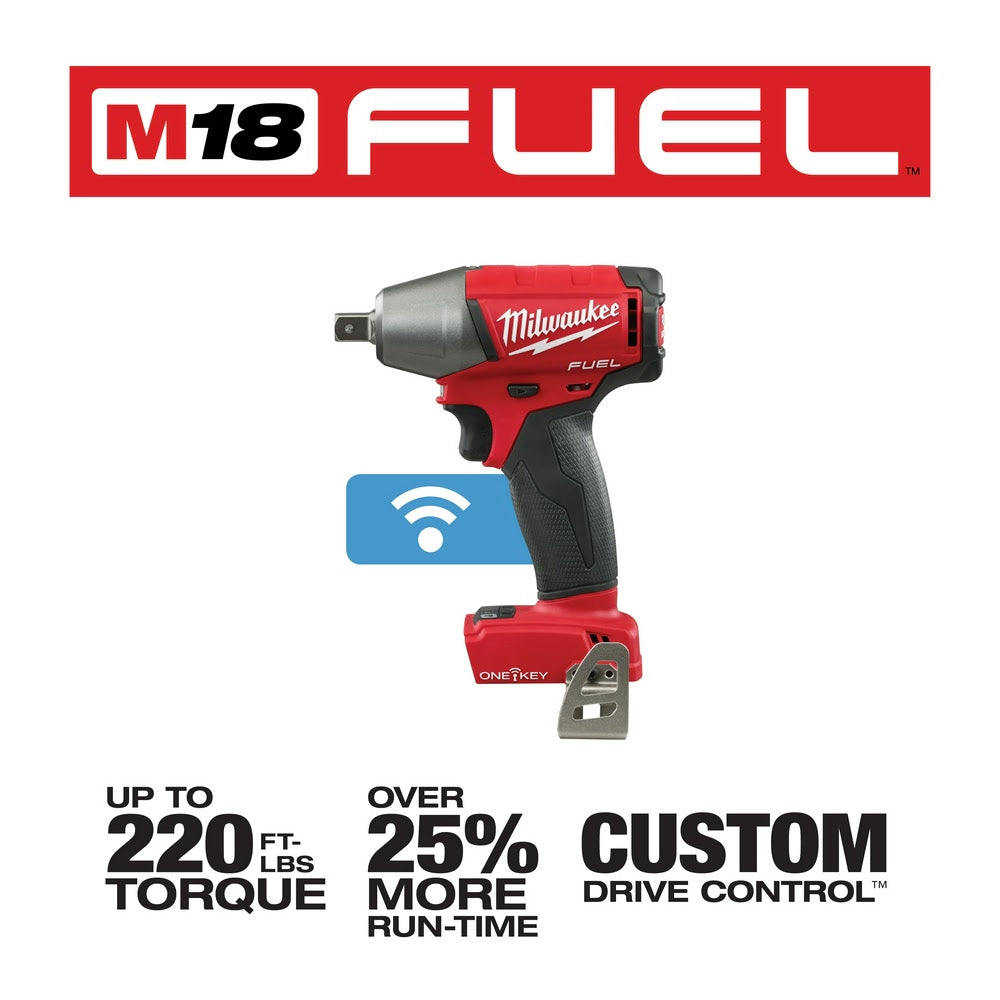 Milwaukee 2759-20 M18 FUEL 1/2 Compact Impact Wrench with Pin Detent with ONE-KEY (Bare Tool)