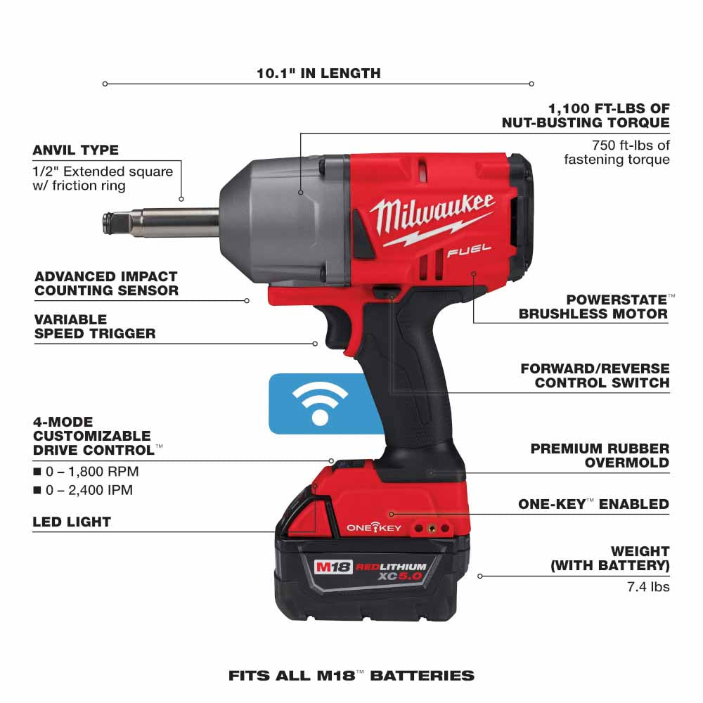 Milwaukee 2769-22 M18 FUEL 1/2 Ext. Anvil Controlled Torque Impact Wrench w/ONE-KEY Kit