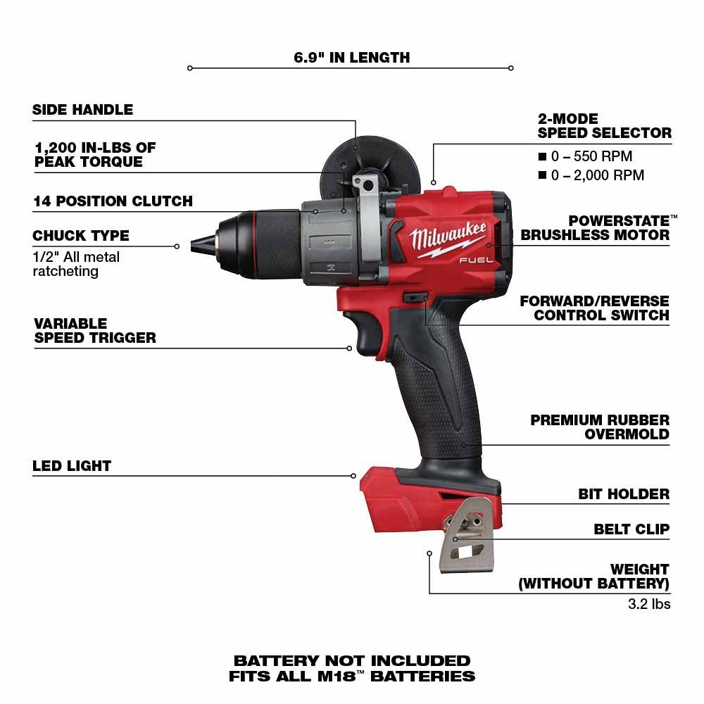 Milwaukee 2803-20 M18 FUEL 1/2 Drill Driver, Bare Tool