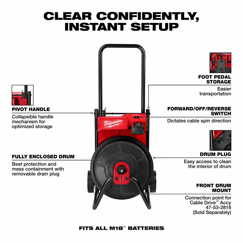 Milwaukee 2817A-21 M18 Drum Machine for 3/8-1/2 Cable