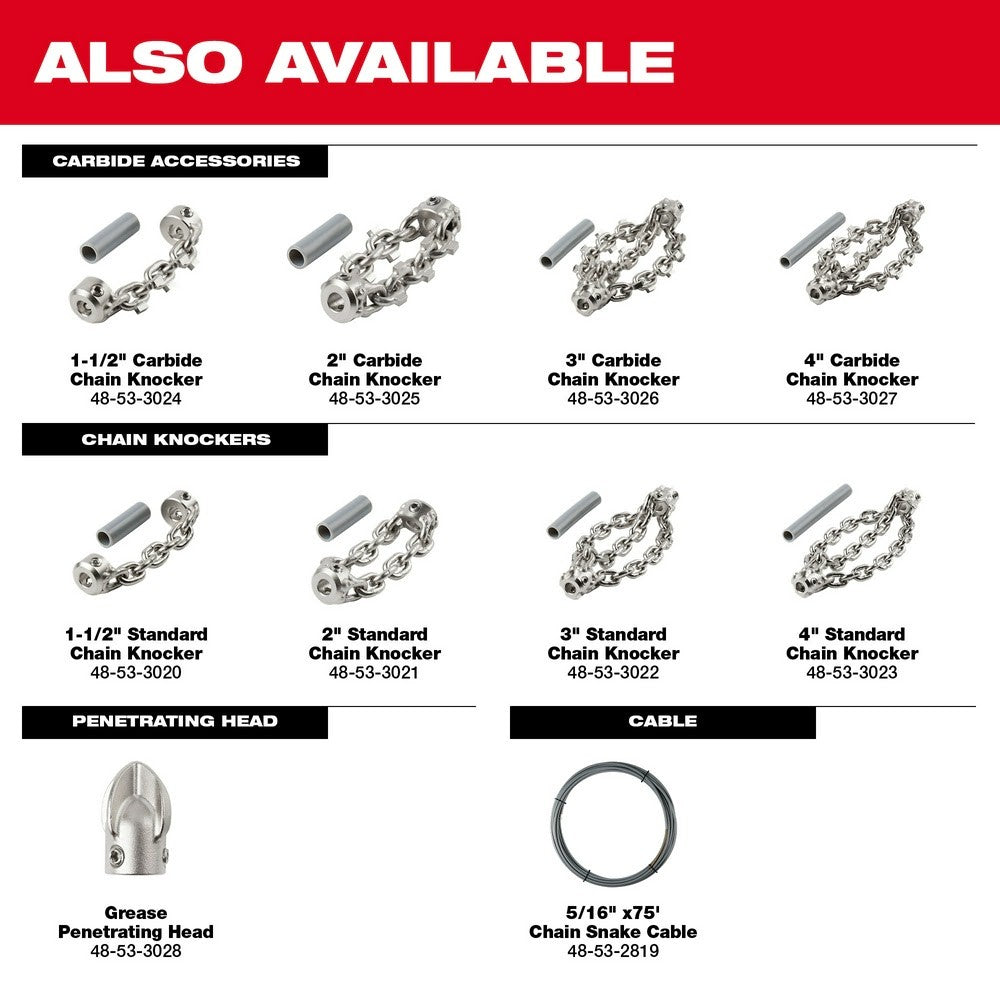 Milwaukee 2819-22 M18 FUEL High Speed Chain Snake for 1-1/2 – 4 Pipes