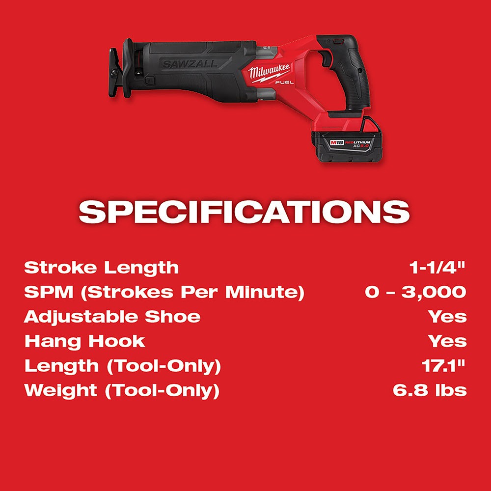 Milwaukee 2821-21 M18 FUEL™ SAWZALL® Recip Saw-1 Battery XC5.0 Kit