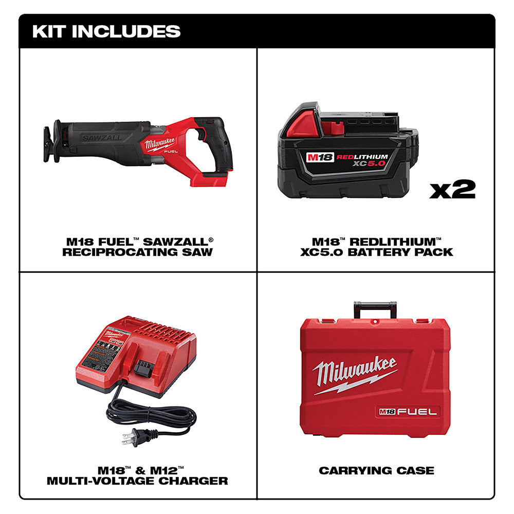 Milwaukee 2821-22 M18 FUEL™ SAWZALL® Recip Saw - 2 Battery XC5.0 Kit