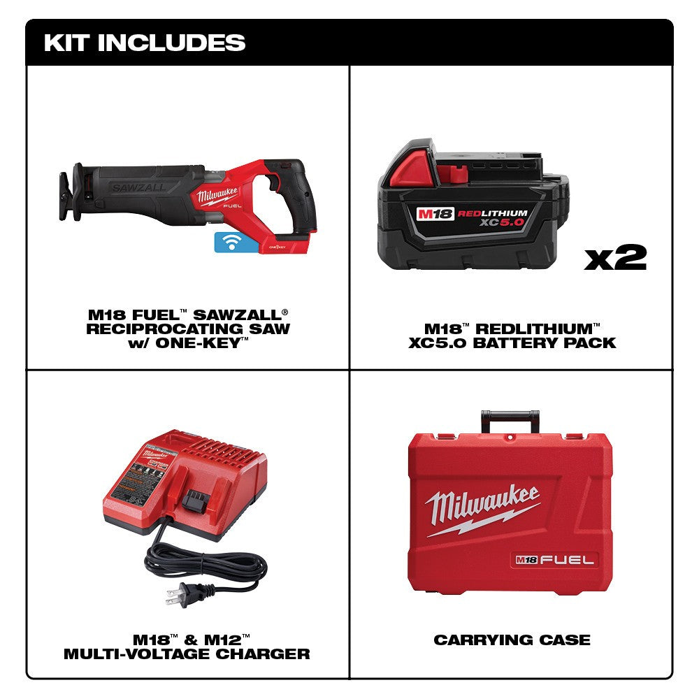 Milwaukee 2822-22 M18 FUEL™ SAWZALL® Recip Saw w/ One-Key™- 2 Battery XC5.0 Kit
