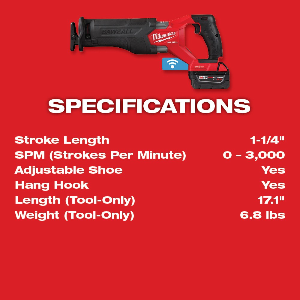 Milwaukee 2822-22 M18 FUEL™ SAWZALL® Recip Saw w/ One-Key™- 2 Battery XC5.0 Kit