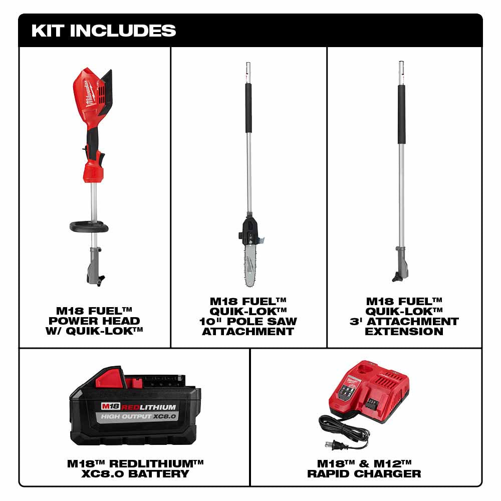 Milwaukee 2825-21PS M18 FUEL 10 Pole Saw Kit w/ QUIK-LOK
