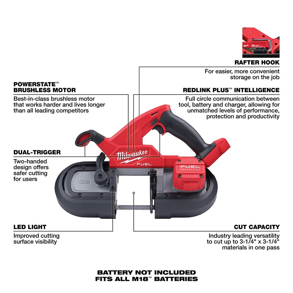 Milwaukee 2829S-20 M18 FUEL Compact Dual-Trigger Band Saw, Bare Tool