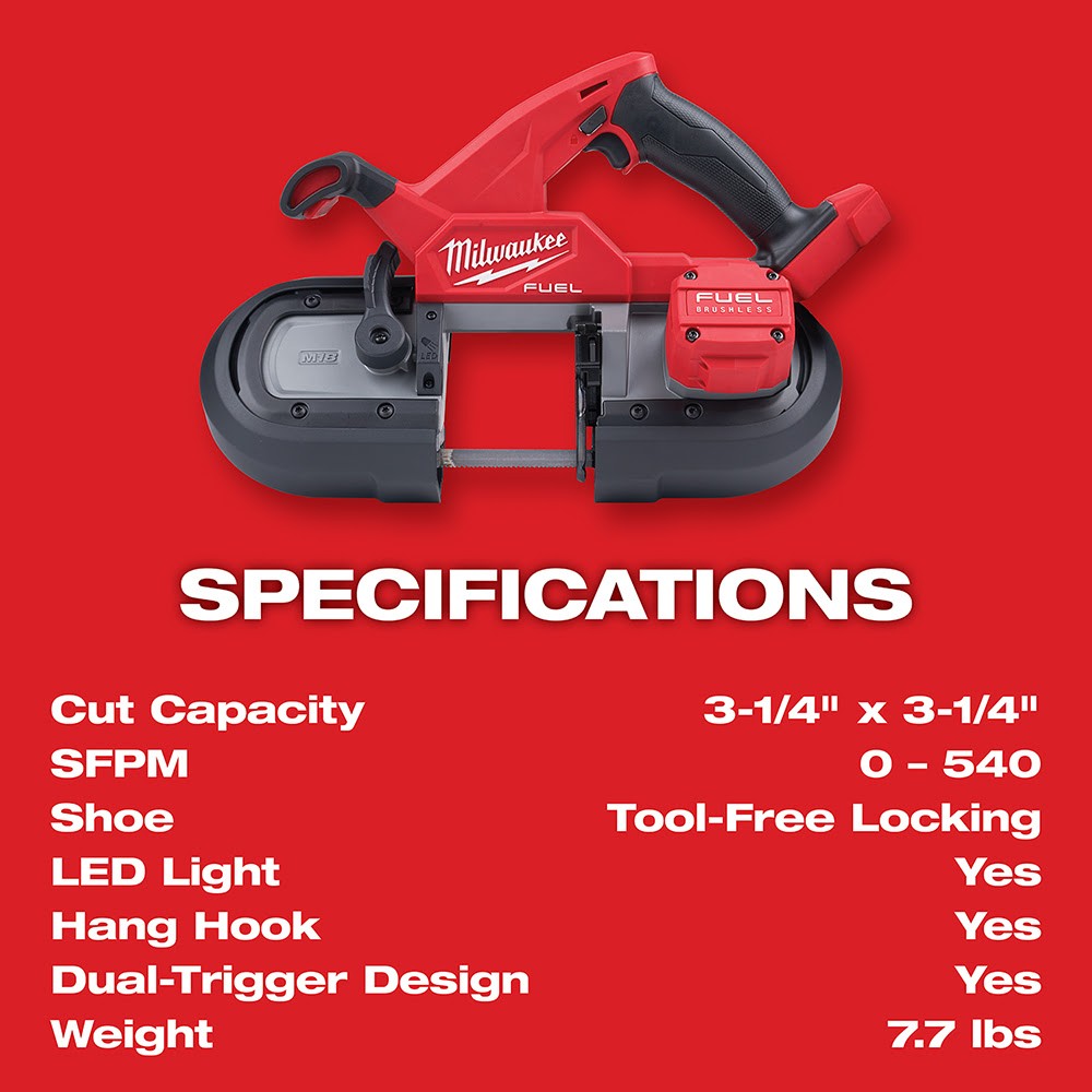 Milwaukee 2829S-20 M18 FUEL Compact Dual-Trigger Band Saw, Bare Tool