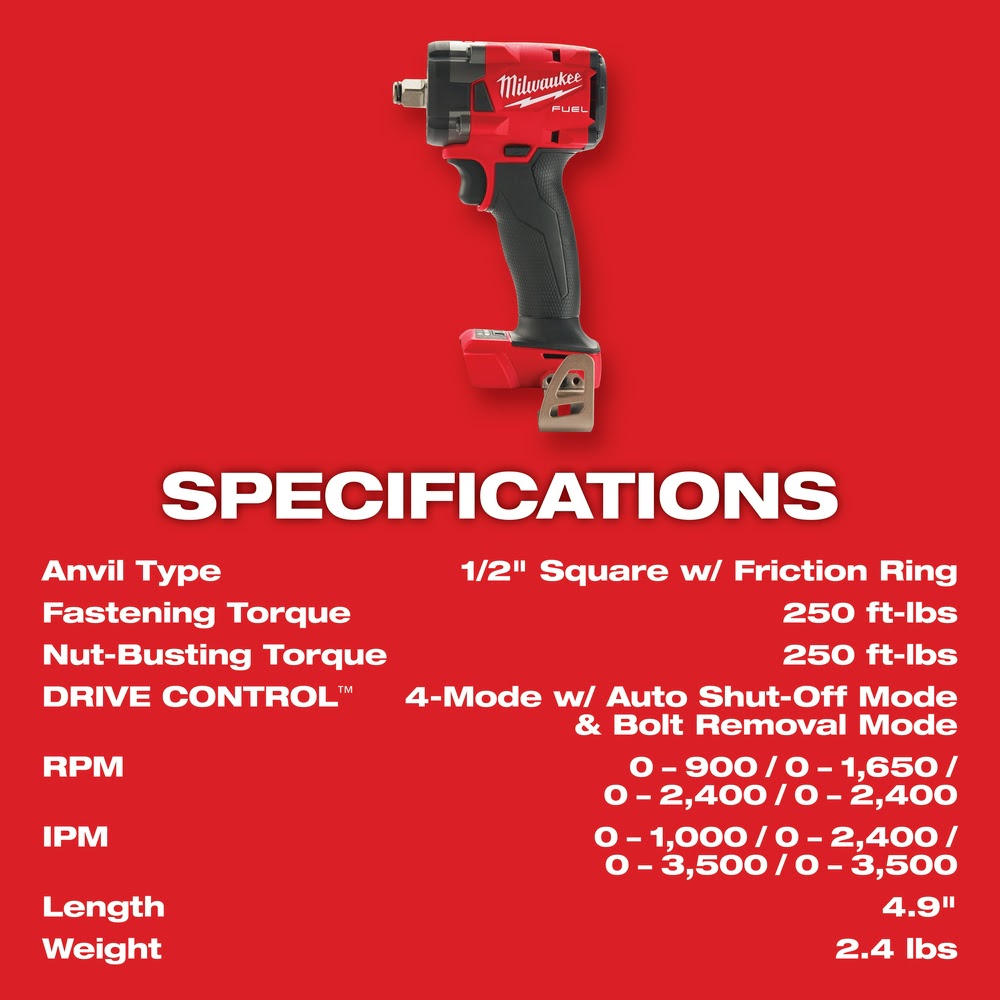 Milwaukee 2855-20 M18 FUEL™ 1/2 Compact Impact Wrench w/ Friction Ring Bare Tool